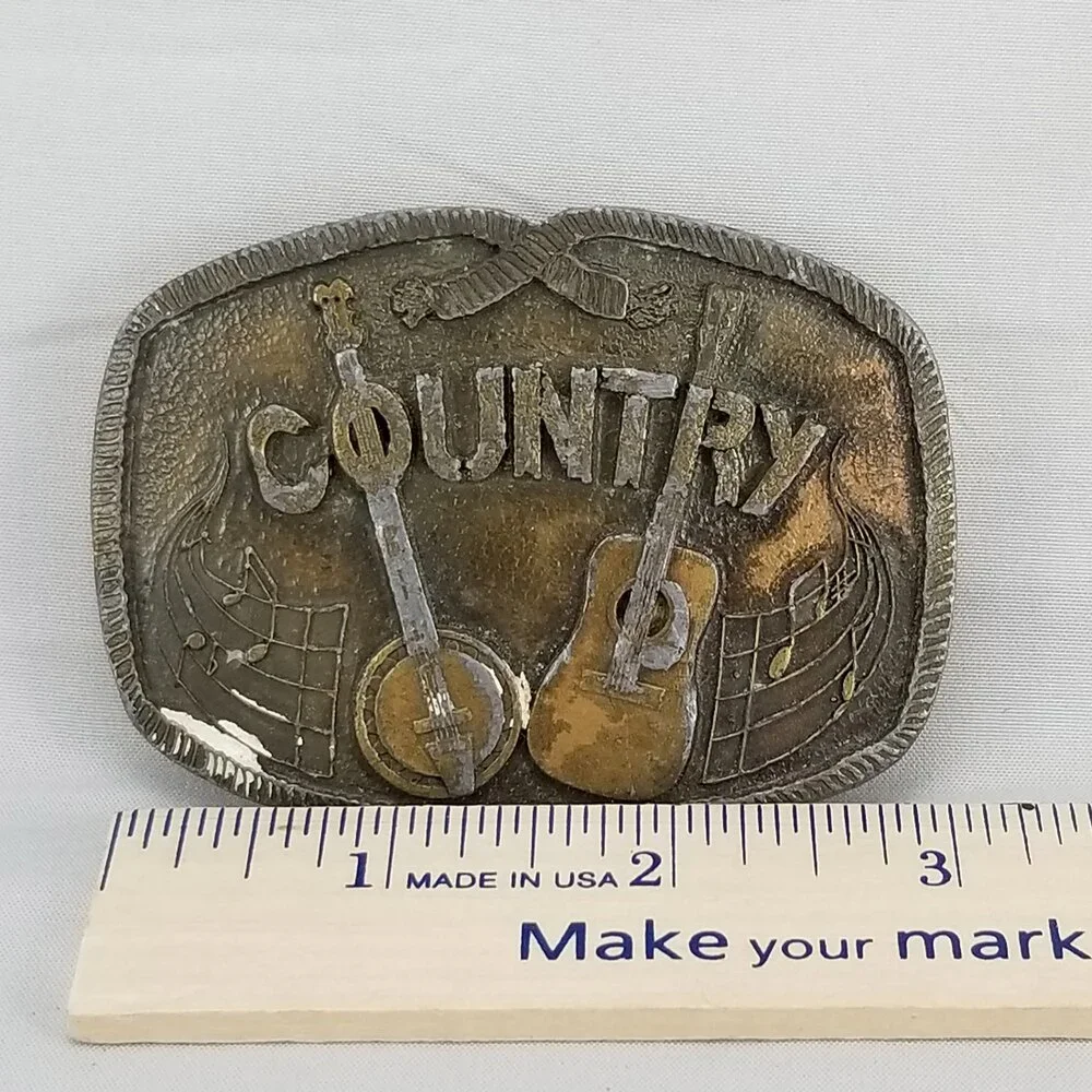 Vintage Belt Buckle 1976 Country Music Musician‎ Banjo Guitar USA Made